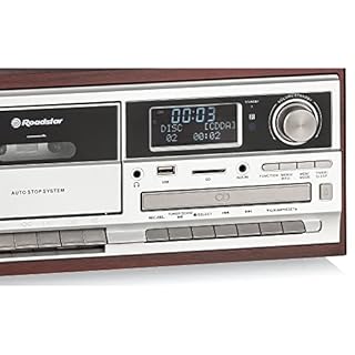 Roadstar HIF-8892DBT Mini Chaîne Hi-FI avec Platine Vinyle Vintage 3 Vitesses 33/45/78, Radio Dab/Dab+/FM, Lecteur CD/CDR/CDRW/CD-MP3, Cassette, Bluetooth, USB/Carte SD, Télécommande, Bois