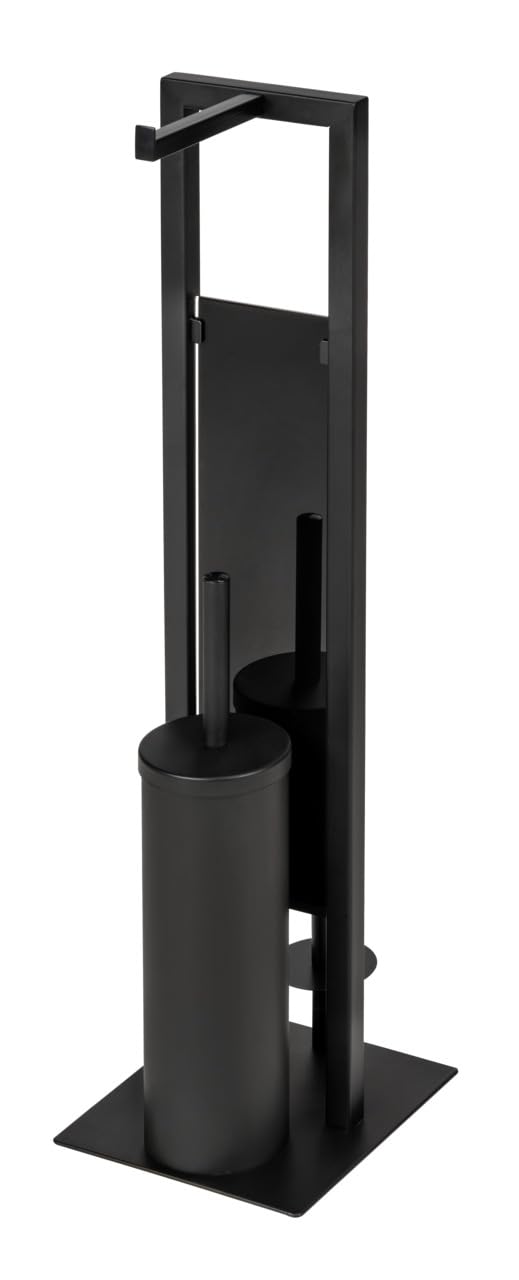 WENKO Stand WC-Garnitur Mod. Rivalta geschlossene Toilettenbürstenhalter Kombination aus matt lackiertem Stahl und Sicherheitsglas mit Toilettenpapier- und Ersatzrollenhalter Schwarz 18 x 70 x 23 cm