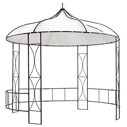 vidaXL Belvédère Tonnelle Chapiteau de Jardin Tente de Réception de Patio Pavillon d'Extérieur Camping Réunion de Famille 300x290 cm Blanc Rond