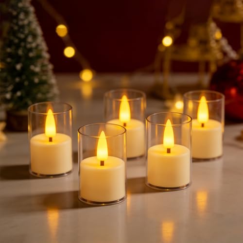 Image of 12-Pack Ivory Flameless LED Tea Light Candles with Clear Acrylic Holders & Remote, Flickering Battery Operated Tea Lights with 2 /4 /6 /8 Hour Timer for Weddings, Home Decor, Parties & Centerpieces