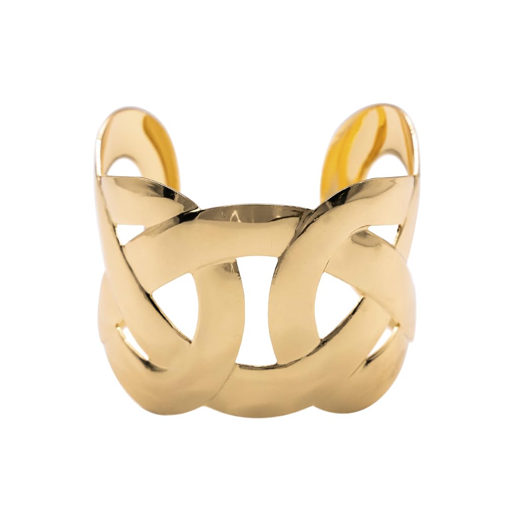 MAJALE Bracelet Bangle for Women, Men, Gold or Silver – Gothic Geometric Adjustable Minimalist Coil Bracelet – Vintage Elegance for Parties, Special Gifts – Width 4.5 cm, Unisex