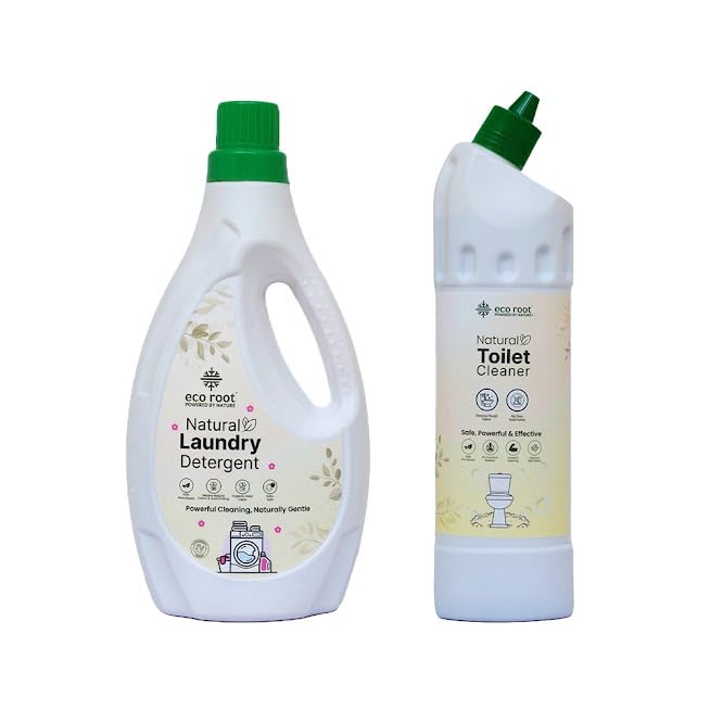 ECOROOT Laundry & Toilet Combo β Natural Laundry Detergent & Toilet Cleaner Duo | Plant-Based, Hypoallergenic, & Eco-Friendly | Safe for Sensitive Skin, Babies & Pets | 1L + 700ml
