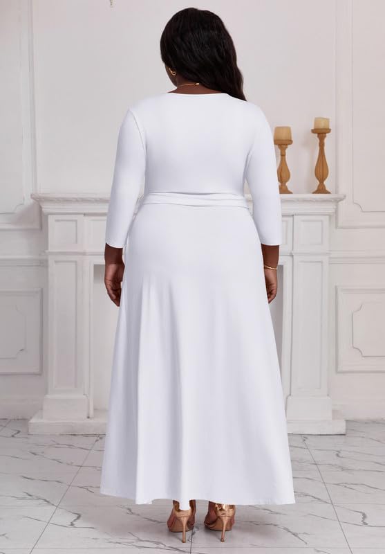 Maxi Dress for Women 3/4 Sleeves V-Neck Semi Formal Church Long Casual Dresses with Pockets2