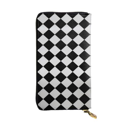 Portefeuille en cuir à carreaux avec fermeture éclair pour homme
