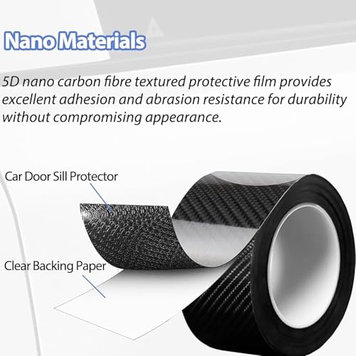 Image of Xariya Carbon Fiber Car Door Sill Protector Strip, Anti-Scratch Adhesive Tape for Car Interior /Exterior, Waterproof & Durable Auto Protection Film (5cm x 5m) (Black)