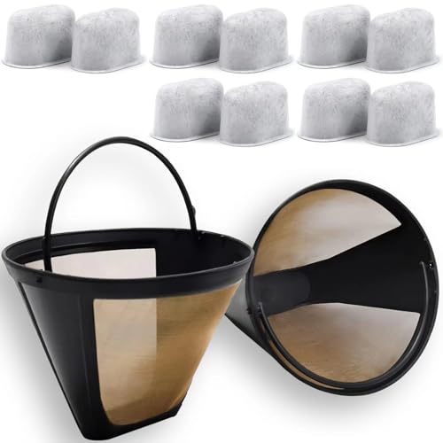BRIKINTE 2Pack Reusable Coffee Filter Replacement and 10Pack Charcoal Water Filters Compatible with Cuisinart Coffee Maker