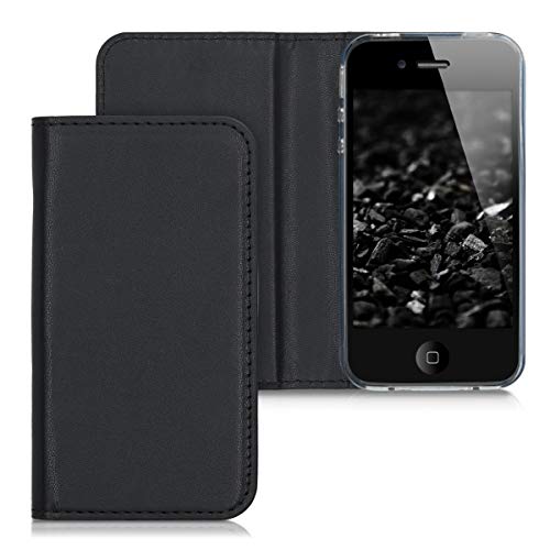 Fundas Iphone 4 kwmobile Funda Compatible con Apple iPhone 4 / 4S - Carcasa con Tapa Tipo Libro para móvil - Case en Negro Mate
