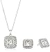 Sterling Silver White Swarovski Elements Crystal Square Stud Earrings and Pendant Necklace Jewelry Set
