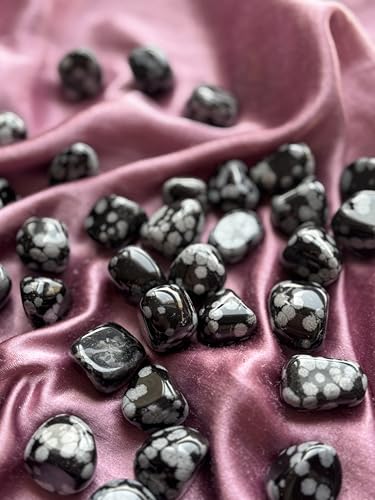 Image of Tumbled Stones, Natural Crystal Healing Stones, Home Office Decor, Aquarium Decorative Pebbles, Vase Fillers (Snowflake Obsidian, 100)
