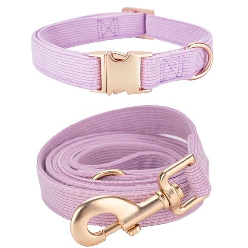 YUDOTE Hundehalsband und Leine Set Klein, Weiche Reizfreie Cord-Halsband-Leine Passende Combo für Den Täglichen Spaziergang, Lila