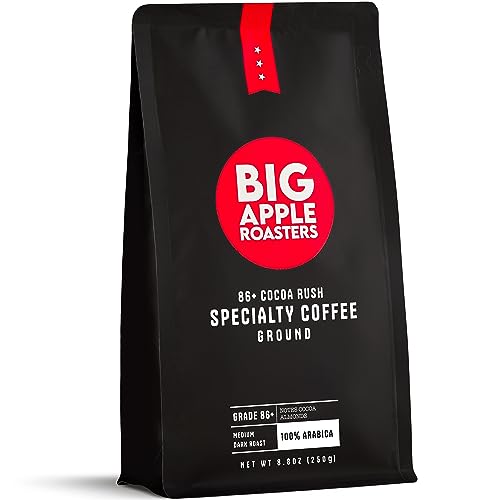 Big Apple Roasters 86+ Cocoa Rush Specialty Coffee | Premium Arabica Beans, Rich Chocolate Notes - Crafted for True Coffee Aficionados | Small Batch Roasted, Irresistible Flavor Profile | Gourmet Delight for Coffee Enthusiast Gifts | 8.8 oz Low Acid Medium Dark Roast | (Ground)