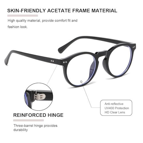 Image of Gleyemor Blue Light Glasses for Men Women, Round Blue Light Blocking Computer Glasses Daily UV400 Protection Eyeglasses (Black)
