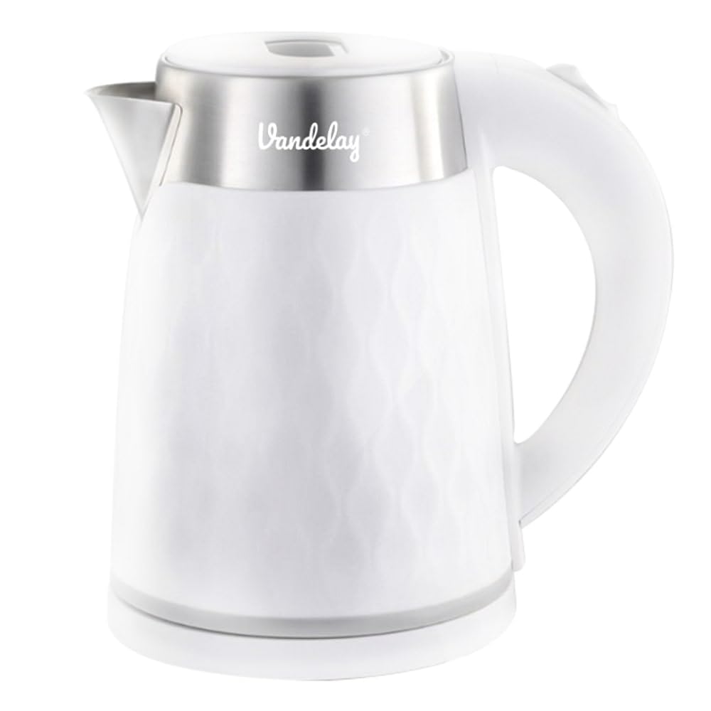 Vandelay Stainless Steel Electric Kettle (1.7L) | Double Wall, Cool Touch With Dry-Boil Protection | Auto Cut Off (White, 1.8 Liter, 1500 Watt)