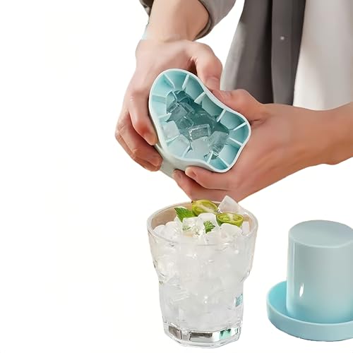 3D Upgraded Silicone Ice Cube Tray with Easy Release-30 Cubes, Leak-Proof&Space-Saving for Freezer,RV,Office-BPA-Free Fast Ice Maker for Drinks,Cocktails, Party (Includes Travel Ice Bucket) (Blue)