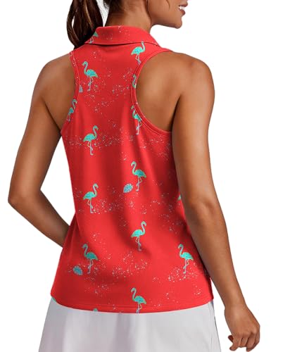 Image of PINSPARK Womens Golf Shirt UPF 50+ Sleeveless Collared Shirts Quick Dry Tennis Polo V-Neck Racerback Athletic Workout Tank