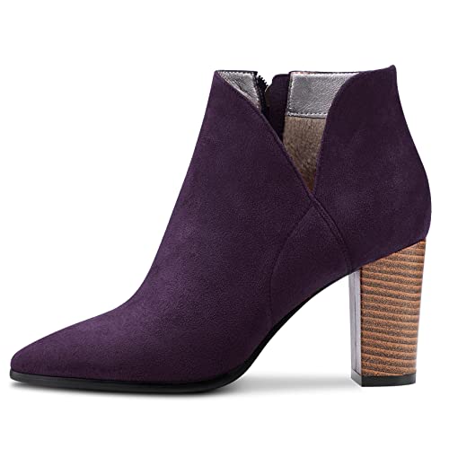 DearOnly Womens Short Bootie Ankle Boots Pointed Toe Block Chunky High Heel Suede Dress Shoes Vintage Classic Zipper 3 Inch2