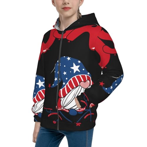 Gnome 4th of July Kid Hoodies Boys Zip Up Sweatshirts Girls Pullover with Pocket