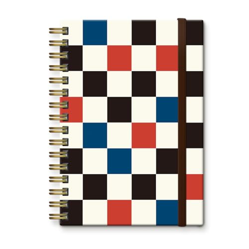Carnet A5 à spirale damier beige | Cahier ligné à couverture rigide 14,6x21,3 cm pour femme