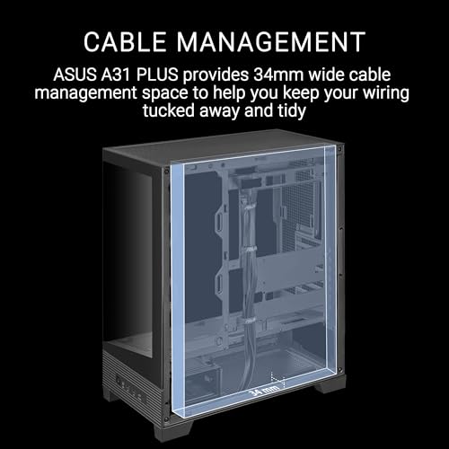 Boîtier ATX ASUS A31 Plus TG ARGB Black (Cartes mères à connecteurs cachés, radiateurs de 360 mm et Cartes Graphiques de 380 mm, Quatre Ventilateurs ARGB préinstallés, Gestion des câbles soignée)