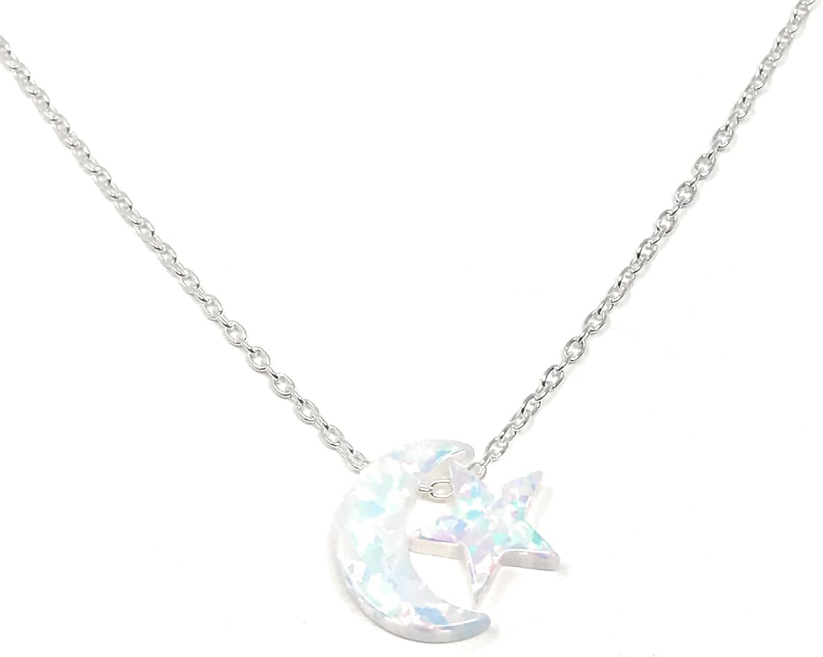 Martinuzzi Accessories Opal Moon and Star Necklace 925 Sterling Silver Chain