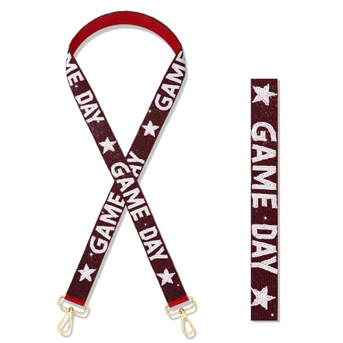Image of Game Day Purse Straps Replacement Beaded Purse Strap Wide Crossbody Bag Straps Stadium Football Clear Bag Straps Accessories (Burgundy White)