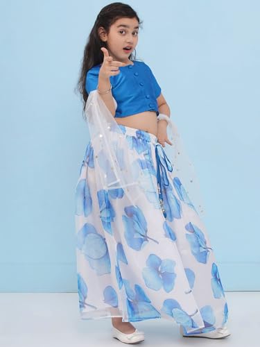 Image of AJ DEZINES Kids Ethnic Wear Silk Blend Organza Floral Printed Lehenga Choli for Girls With Dupatta