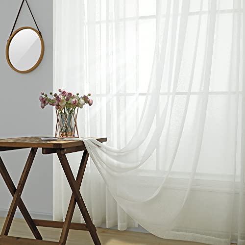 Ivory Off White Boho Farmhouse Sheer Window Curtains For Living Room 2 Panels Set Oil Rubbed Bronze Grommet Privacy Light Filtering Semi Sheer Window Coverings Drapes,84 Inch Length,Cream Colored #TOP4