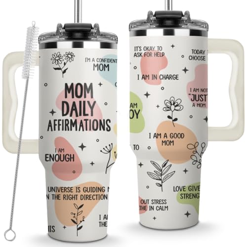 LIERIE8888 Mom Daily Affirmations Tumbler 40Oz – Gifts for Mom's Birthday, Mother's Day, Expecting Moms Present, Momma Gifts from Daughters, Sons, Kids, Inspirational Mama Mug, Mommy Coffee Cup