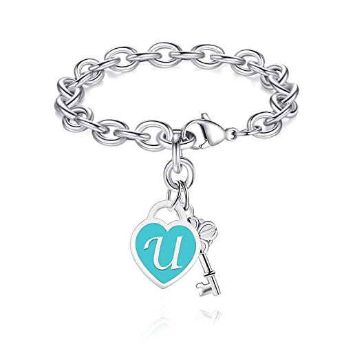 Image of AryaHozel Initial Charm Bracelets for Women Teens Girls Gift Ideas | Silver Stainless Steel Jewelry, Gifts for Women Best Friend Sister Mom Daughter on Birthday Christmas Valentines Day