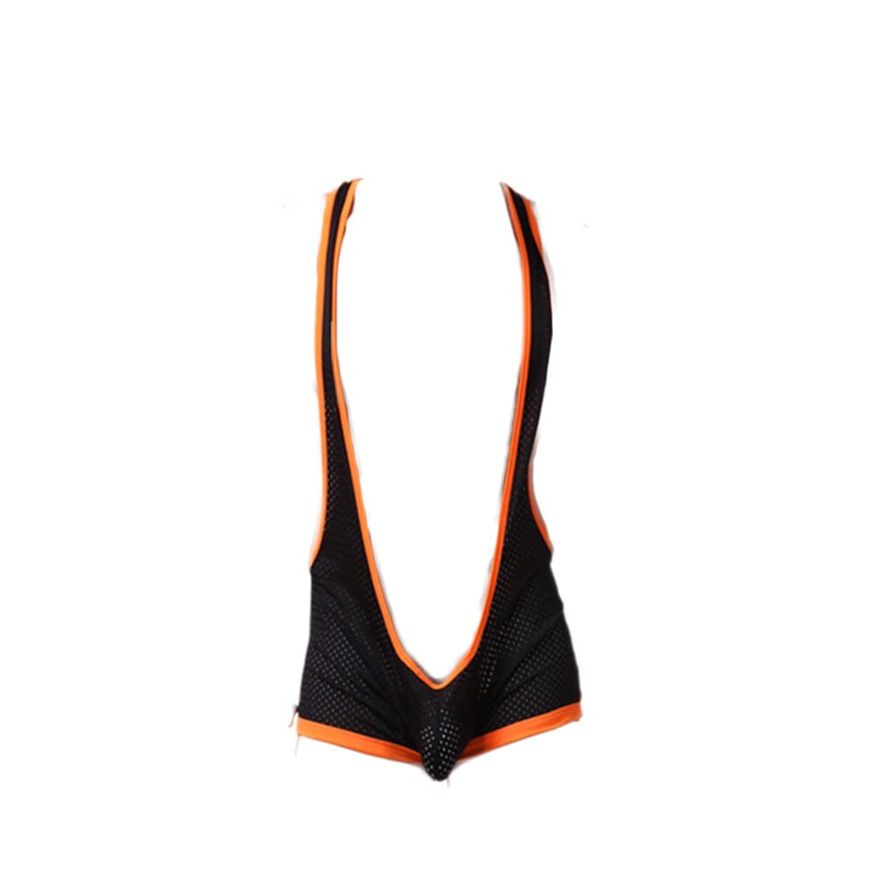 OLIns Men's One-Piece Sexy Jockstrap Thong Leotard Suspender Bodysuit Wrestling Singlet Jumpsuits (Color:Black,Size:S)