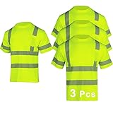3 Pcs Hi Vis Safety T Shirt for Men Class 2 ANSI Reflective High Visibility Short Sleeves Construction Work Shirt