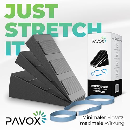 PAVOX® Wadendehner - extra rutschfeste Kniekeile inklusive eines Yogagurts | vielseitig einsetzbare Wadenstrecker zum Dehnen | Premium Mobilisationskeil