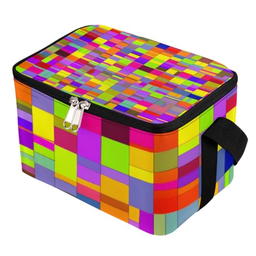 GzLeyigou Lunch Bags for Women Men 9 Cans,Colorful Block Texture Hot & Cold Food Delivery Bag Insulated Grocery Bag Insulated Lunch Box Geometric Style Cooler Bag for Office Work Picnic Beach