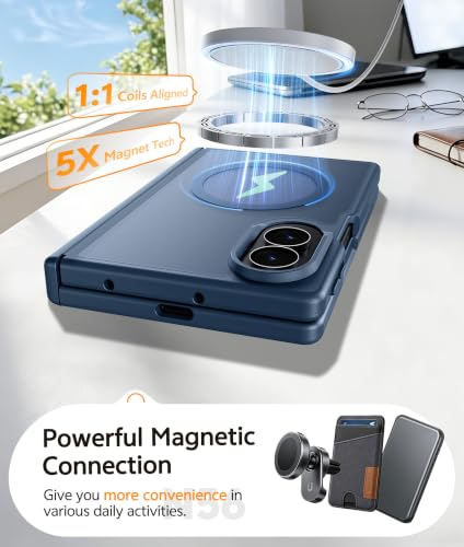 Image of FNTCASE for Samsung Galaxy Z Fold 8 Case: [Hinge Protection] Translucent Matte Cases [Compatible with Magsafe] [Screen Protector] Military Grade Shockproof Protective Phone Cover-Blue