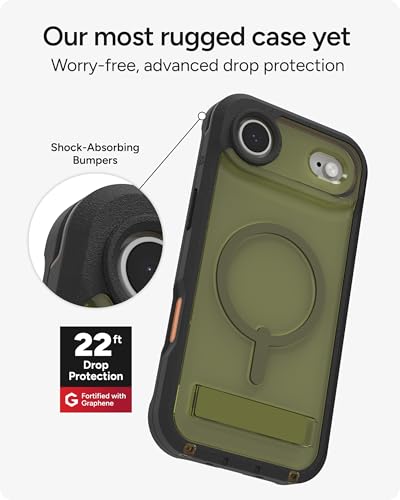 Image of ZAGG Rainier Case with Kickstand for iPhone Air - Green Sea Kelp, Graphene 22ft (7m) Drop Protection, Lanyard Attach Points, MagSafe, Wireless Charging Compatible, 2-Piece Design, Phone Case