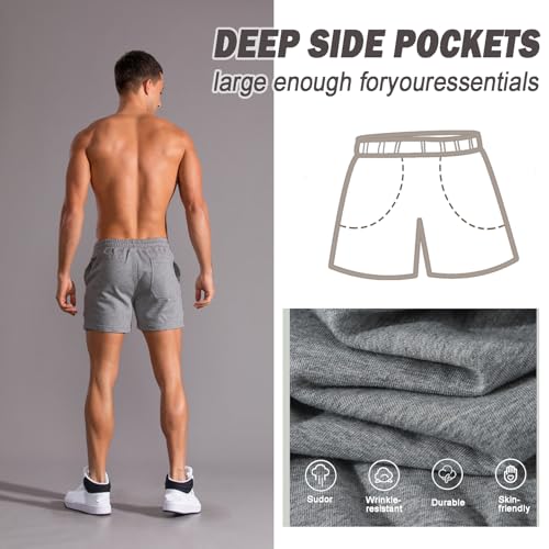 Image of Men 5.5 /7 Inch Cotton Sweat Shorts Men Cotton Workout Short with Pockets