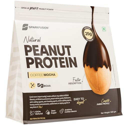 Image of SparkFusion Natural Peanut Protein Isolate - Flavor - 25g Protein, 5g BCAA, Zero Sugar, Gut-Friendly, Vegan, Lab-Tested, No Artificial Additives (500 g (Pack of 1), Coffee
Mocha)