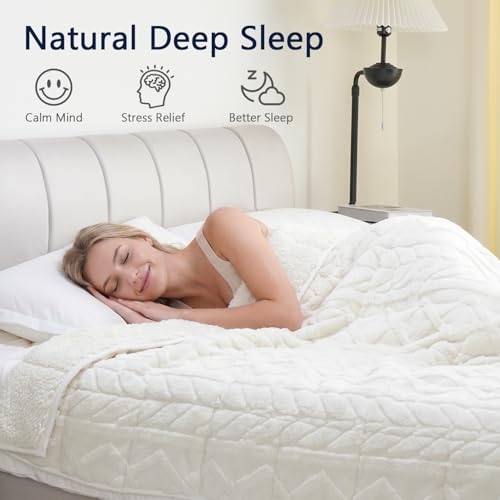 Image of Mr. Sandman Weighted Blanket Queen Size 15 lb, Soft Jacquard Sherpa Weighted Blanket for Adults, Warm Fluffy Heavy Throw Blanket for Relaxing Sleep and Calming Comfort, 60 x 80 Inch, Ivory White