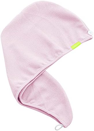 AQUIS Hair Wrap, Water-Wicking Microfiber Towel, Dries Hair 50% Faster, Button-Loop Closure, Hands Free Drying, Soft Pink