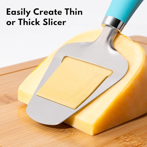 Image of Rainspire Upgraded Non-Stick Cheese Slicers for Block Cheese Multi-Functional Cheese Cutter for Mozzarella, Cheddar, Gruyere Charcuterie Accessories Dishwasher Safe Kitchen Tools, Blue