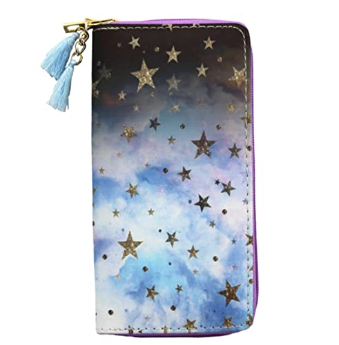 Timlee Cute Girls Long Wallets Long Purse Blue galaxy Star Wallet for Teen Girls Christmas Gift(Purple star 0115)