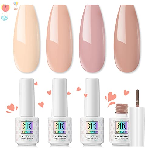 RSTYLE Vernis Semi Permanent Pastel, 4 Couleur Nude Vernis à Ongles Nudee Gel Ongle Gel Semi Permanent Ongle Vernis Gel UV Nail Polish Soak Off UV LED Nail Art French Manucure Kit