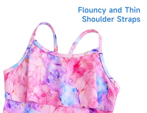 Image of Girls Tankini Swimsuit UPF50+ Ruffle 2 Piece Bathing Suit Full Coverage Kids Swimwear Ages 2-14 Years