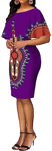 MOJICK Women's African Tribal Print Pleated Dress Patchwork Wear to Work Bodycon Dresses3