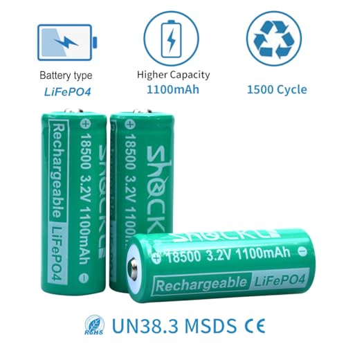image for funkawa 18500 3.2V Solar Batteries, shockli 18500 3.2 Volt 1100mAh LiF