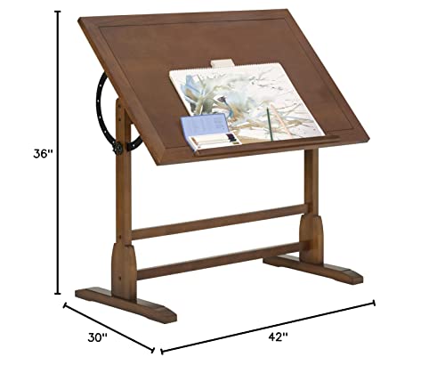 Vintage Rustic Oak Drafting Table, Top Adjustable Drafting Table Craft Table Drawing Desk Hobby Table Writing Desk Studio Desk, 42''W X 30''D & Studio Designs 13307 Retro Stool, Rustic Oak #TOP2