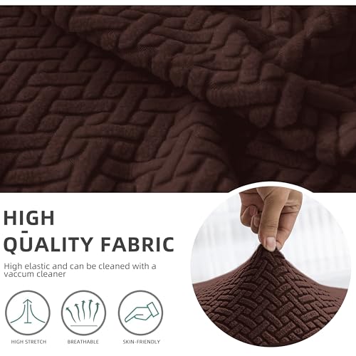 Image of Genina Recliner Loveseat Covers, Stretch Reclining Sofa Covers, 2 Seater Couch Cushion Stripe Jacquard Recliner Slipcovers - Furniture Protector Covers for Pet Kid (Chocolate)