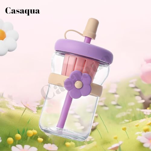 Image of Glass Tumbler with Infuser Lid and Straw - 400ml, Set of 1, Flower Cup, Travel Sipper Bottle for Juice Cocktail Iced Tea Coffee Hot Cold Drink Cup (Receiving Random Color)