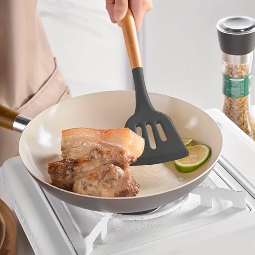 JUPPLIES Juego de Utensilios de Cocina de Silicona 12 Piezas con Mangos de Madera y Soporte Organizador – Set Antiadherente Resistente al Calor – Apto para Todas Las Ollas y Sartenes - Negro - imagen 7