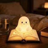 Statua Figurina di Halloween Fantasma con Libro e Lampada, Luce Notturn